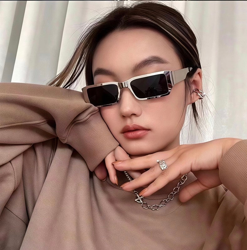 Xenon Y2K Narrow Rectangle Sunglasses - Retro Metal Frame