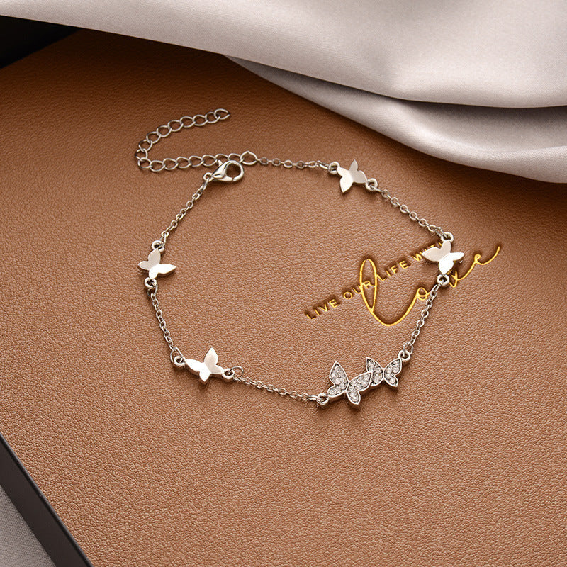 Riviera Crystal Butterfly Bracelet - Gold Layering Charm Chain⁠