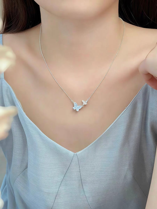 Dainty Blue Crystal Butterfly Necklace Bracelet Earrings | Fairycore Jewelry Set Gift⁠