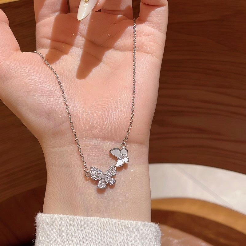 Firenze Spring Duet Butterfly Necklace - Mother of Pearl & Crystal Jewelry