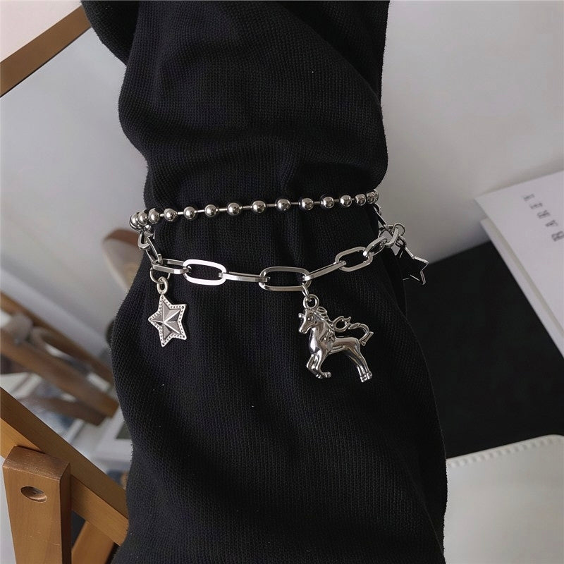 Pegasus Mythos Layered Bracelet - Italian Heritage Silver Charm Chain⁠