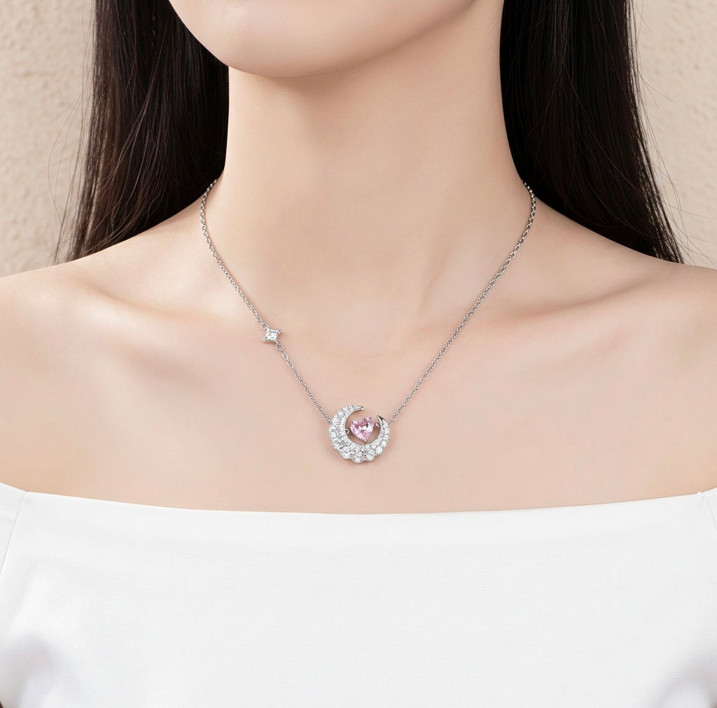 Selena Celestial Moon & Heart Necklace - Dainty Gold Jewelry