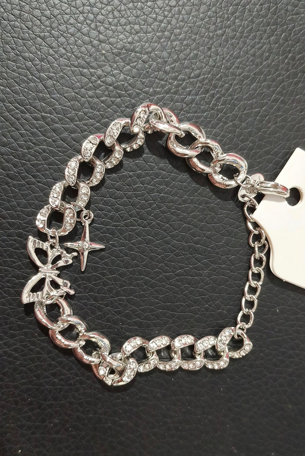 Y2K Iced Out Butterfly Star Charm Bracelet | Cyber Grunge Silver Cuban Link Chain⁠