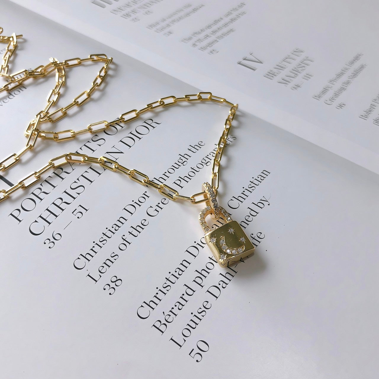 Modern Gold Lock Pendant Necklace | 18K Gold Plated Chunky Chain
