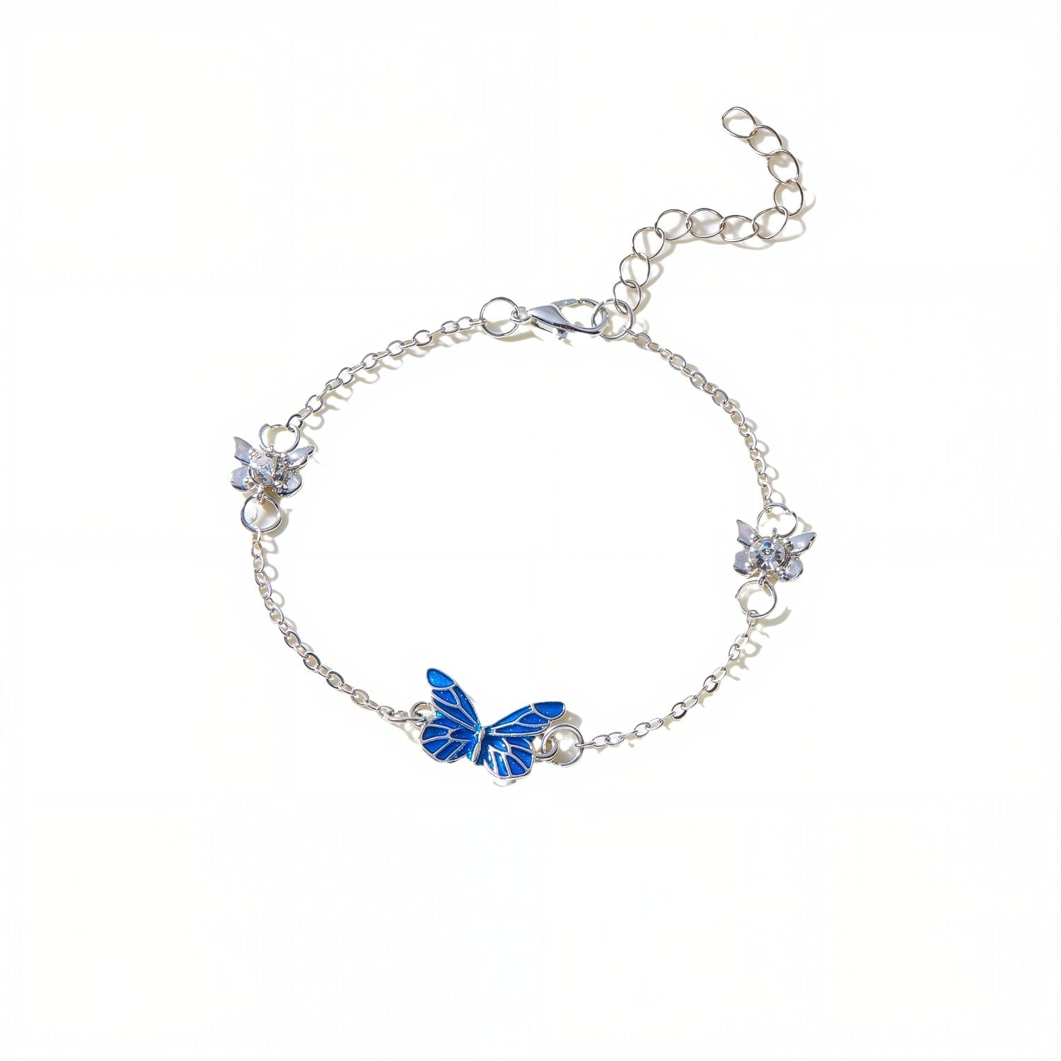 Dainty Blue Enamel Butterfly Charm Bracelet | Minimalist Silver Link Chain⁠