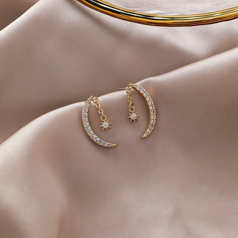 Crescent Moon Dangle Earrings | Celestial Witchy Aesthetic Jewelry Gift⁠