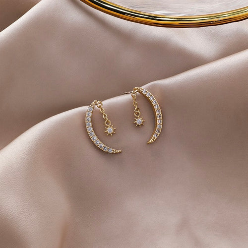 Crescent Moon Dangle Earrings | Celestial Witchy Aesthetic Jewelry Gift⁠