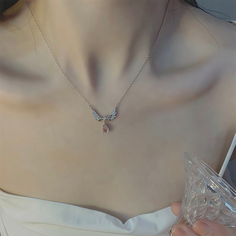 ⁠Elysian Dainty Crystal Guardian Angel Wings Necklace - Silver Fairycore Pendant Gift⁠