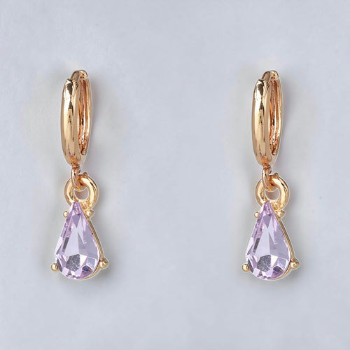 Colorful Crystal Waterdrop Hoop Earrings • Dainty Teardrop Huggie Earrings • Pastel Gemstone Jewelry • Gift for Her • Summer Daily Earring