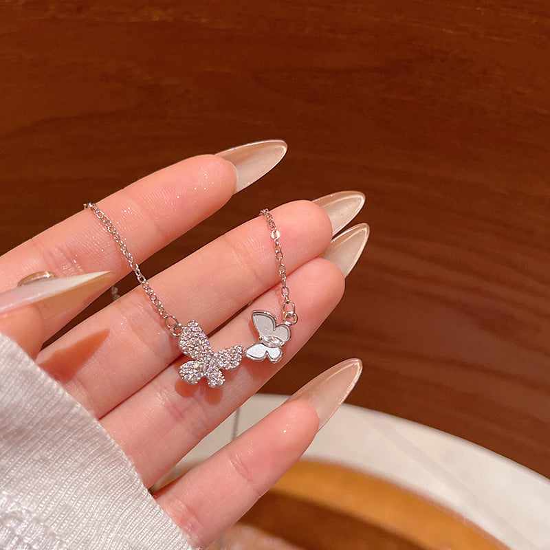 Firenze Spring Duet Butterfly Necklace - Mother of Pearl & Crystal Jewelry
