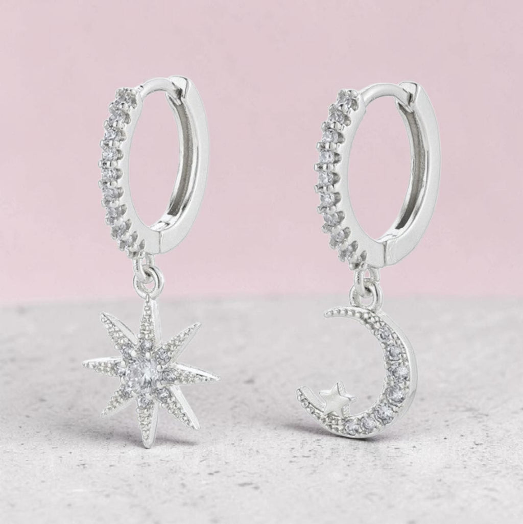 Elegant Star Moon Asymmetric Hoop Earrings