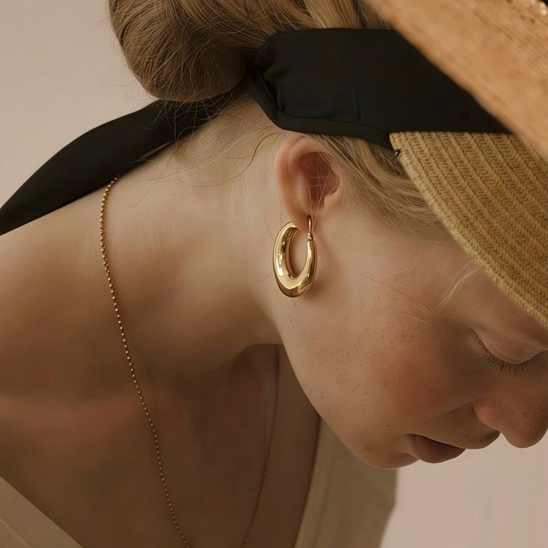 Chunky Gold Hoop Earrings for Women - Lightweight Thick Open Tear Drop Hoop