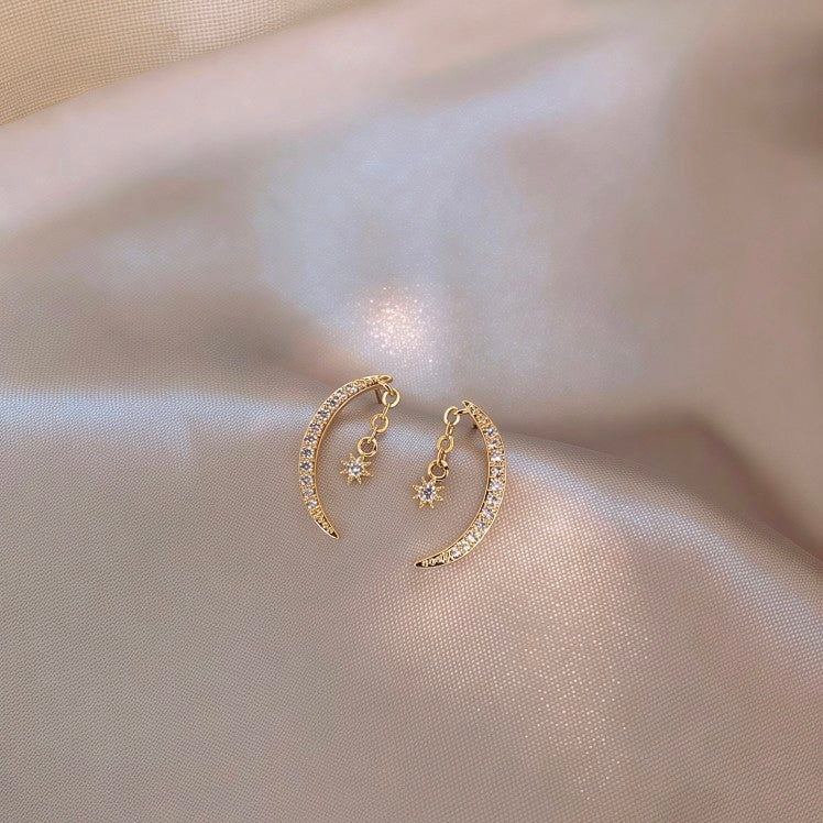 Crescent Moon Dangle Earrings | Celestial Witchy Aesthetic Jewelry Gift⁠