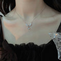 ⁠Elysian Dainty Crystal Guardian Angel Wings Necklace - Silver Fairycore Pendant Gift⁠