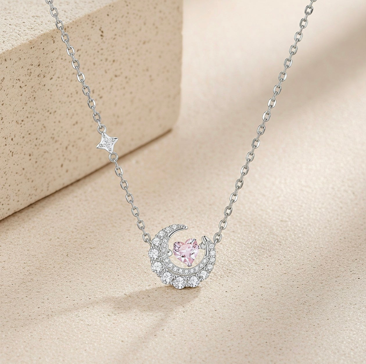 Selena Celestial Moon & Heart Necklace - Dainty Gold Jewelry