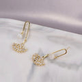 Gold Ginkgo Leaf Drop Earrings • Elegant Opal Statement Dainty Studs • Dangle Fan Ribbon Jewelry • Anniversary Gift for Her • Unique Wedding Earring