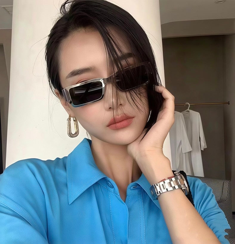 Xenon Y2K Narrow Rectangle Sunglasses - Retro Metal Frame