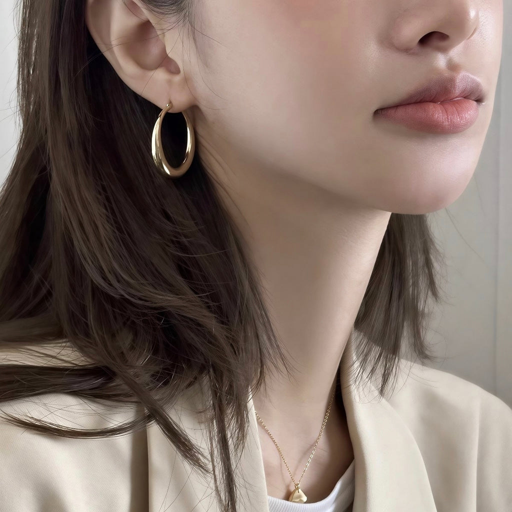 Chunky Gold Hoop Earrings for Women - Lightweight Thick Open Tear Drop Hoop