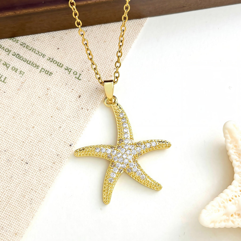 Maris Dainty Gold Starfish Pendant Necklace - Summer Beach Jewelry