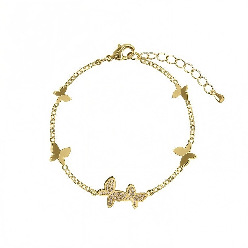 Riviera Crystal Butterfly Bracelet - Gold Layering Charm Chain⁠
