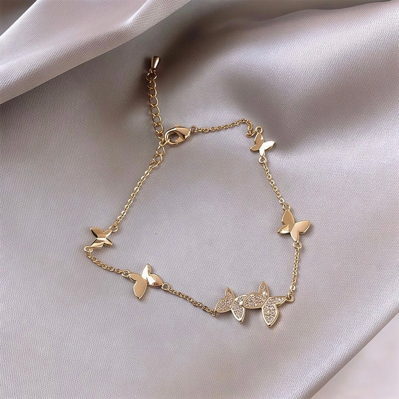 Riviera Crystal Butterfly Bracelet - Gold Layering Charm Chain⁠
