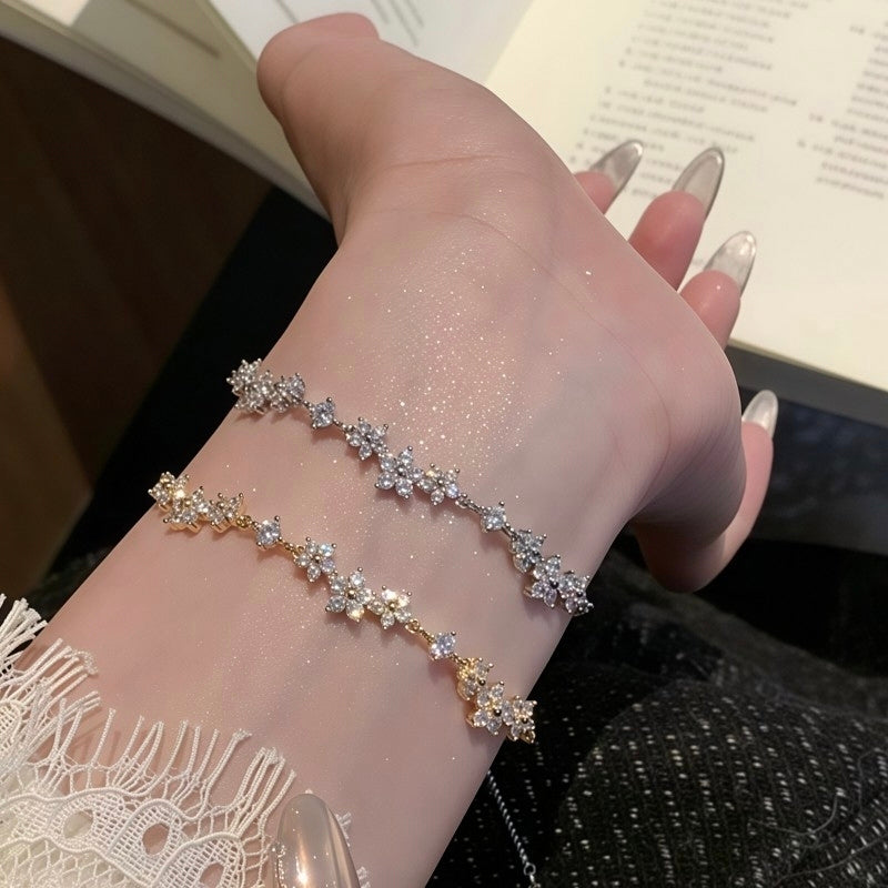 Petite Sparkling Flower Garland Bracelet - Effortless Elegance Delicate Layering Jewelry