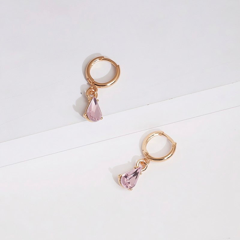 Colorful Crystal Waterdrop Hoop Earrings • Dainty Teardrop Huggie Earrings • Pastel Gemstone Jewelry • Gift for Her • Summer Daily Earring