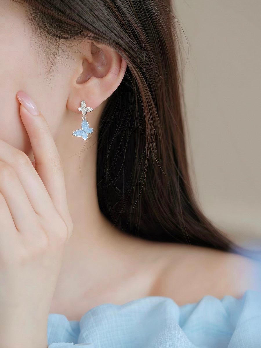 Dainty Blue Crystal Butterfly Necklace Bracelet Earrings | Fairycore Jewelry Set Gift⁠