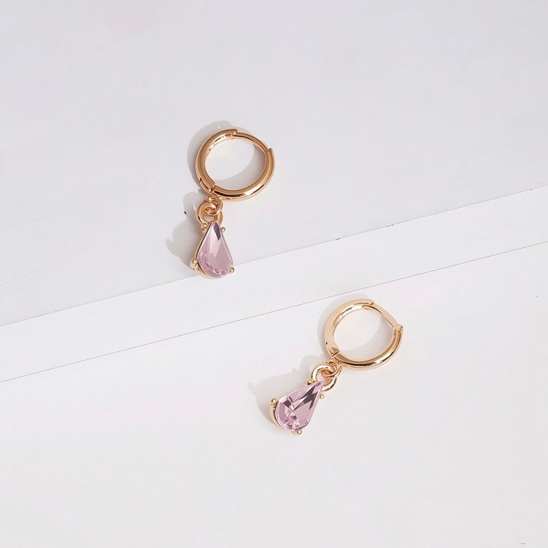 Colorful Crystal Waterdrop Hoop Earrings • Dainty Teardrop Huggie Earrings • Pastel Gemstone Jewelry • Gift for Her • Summer Daily Earring