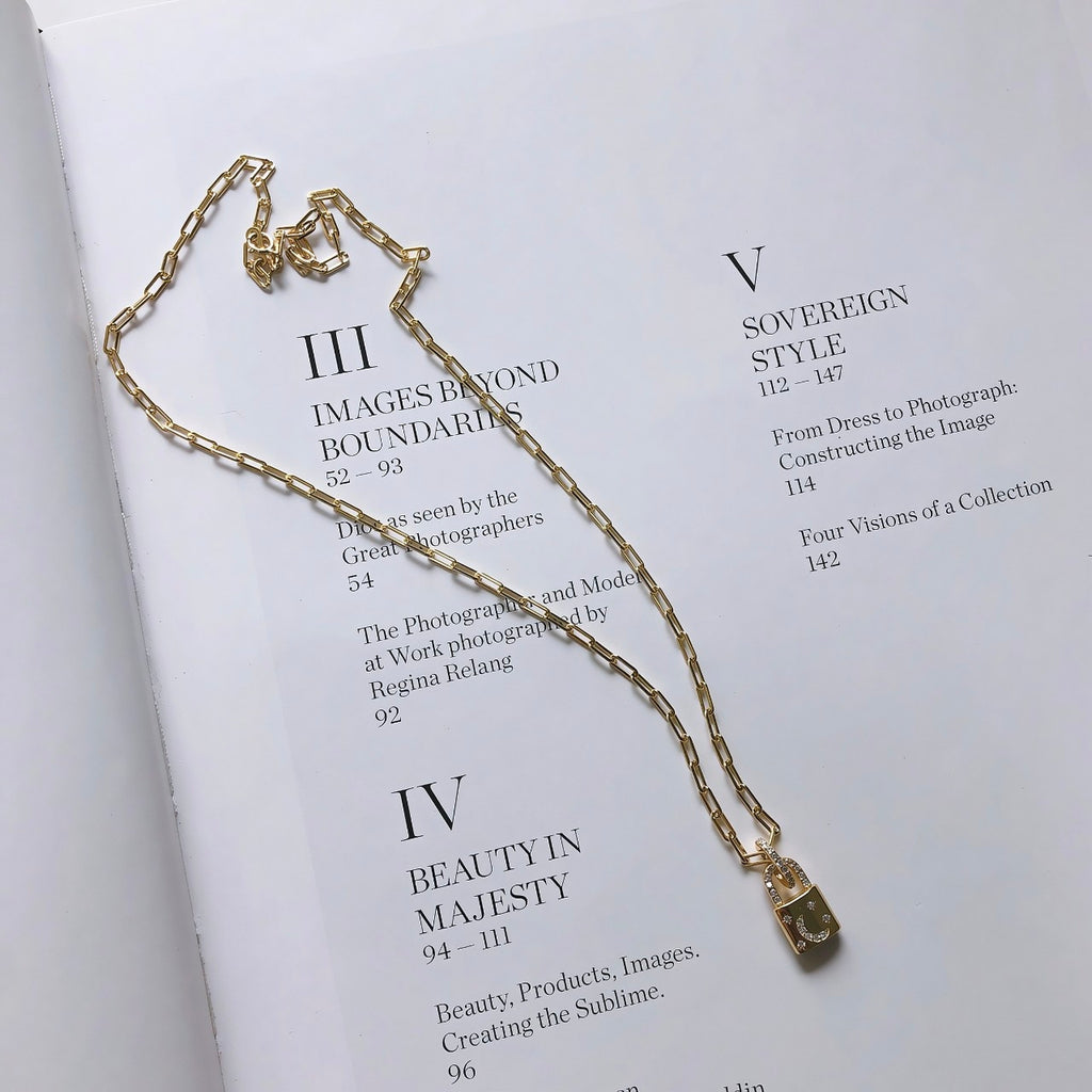 Modern Gold Lock Pendant Necklace | 18K Gold Plated Chunky Chain