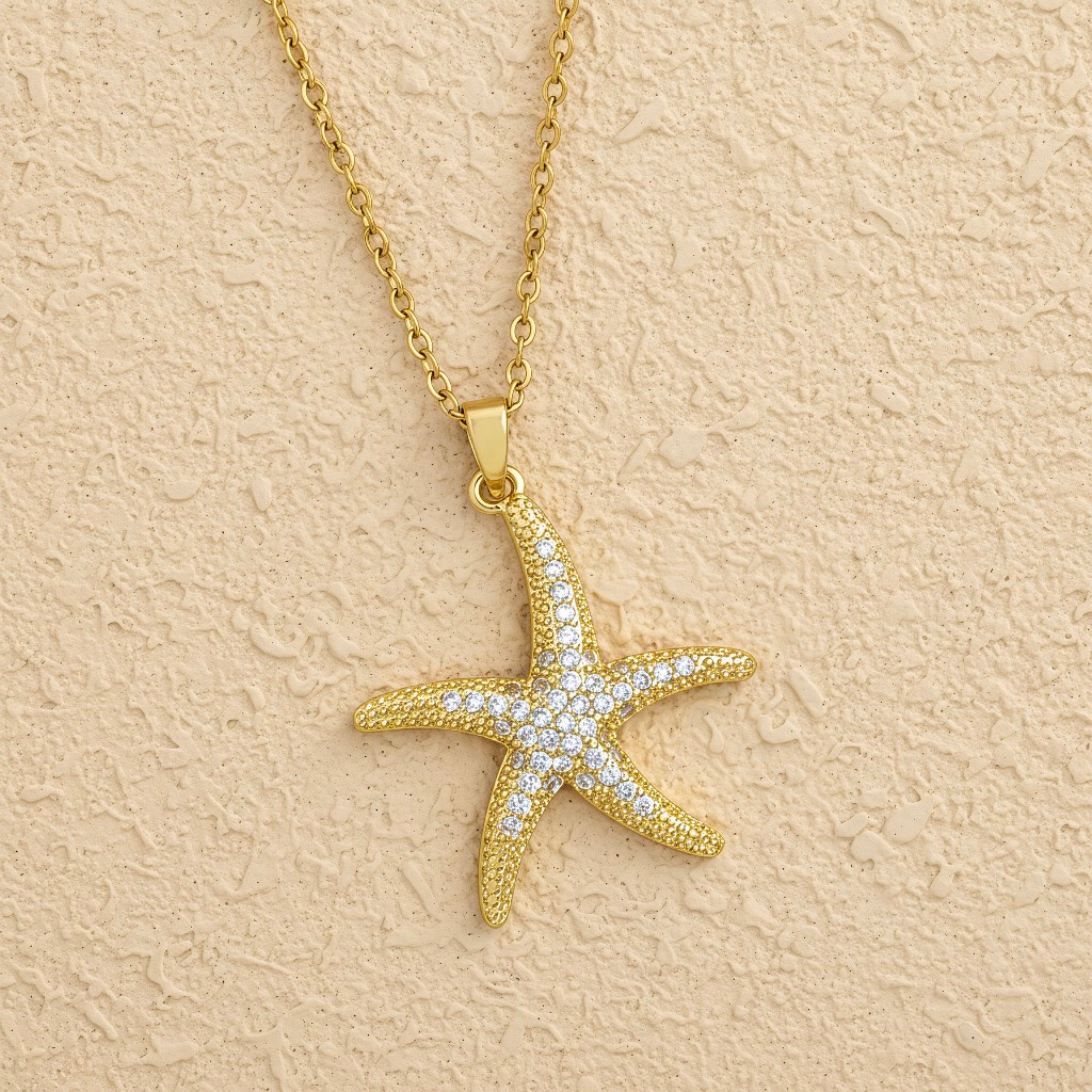 Maris Dainty Gold Starfish Pendant Necklace - Summer Beach Jewelry