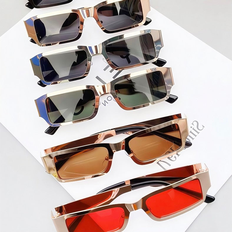 Xenon Y2K Narrow Rectangle Sunglasses - Retro Metal Frame
