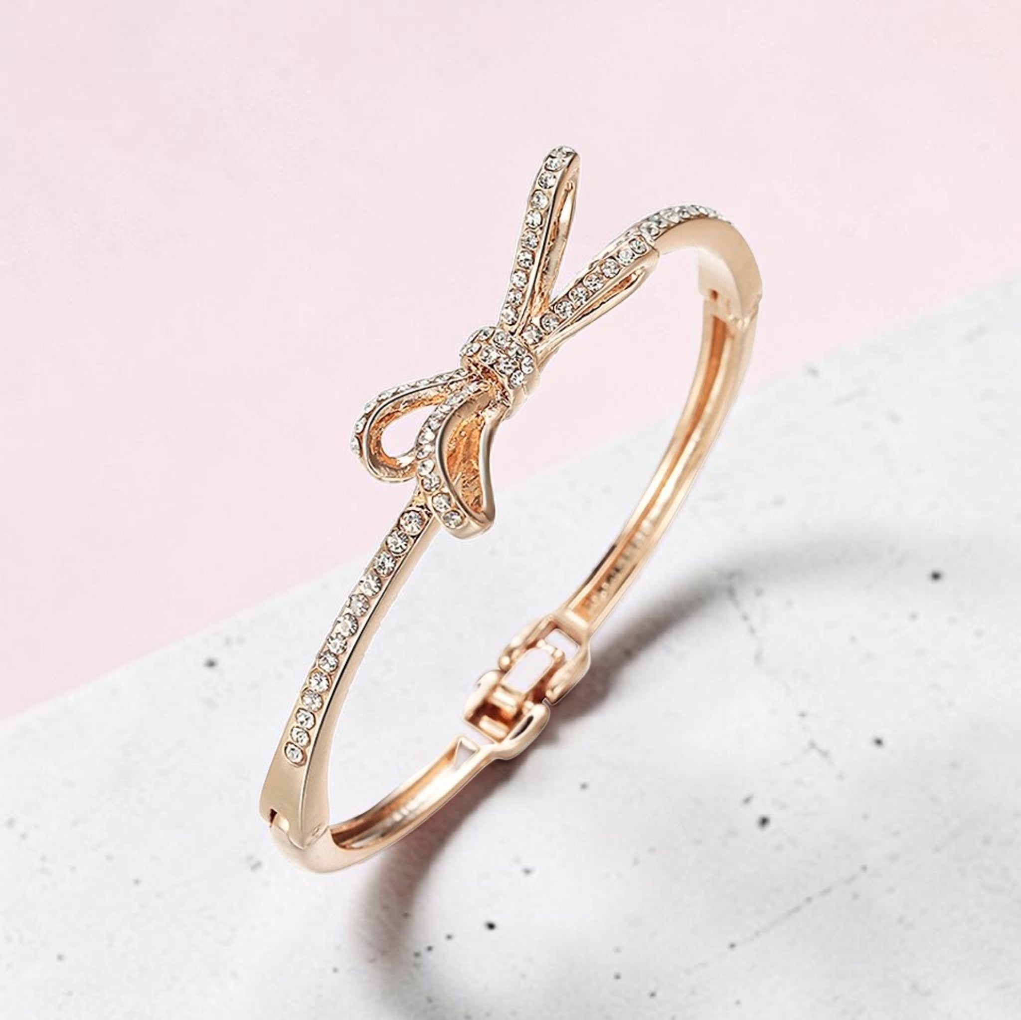 Rose Gold Bowknot Crystal Bangle • Dainty Bow Ribbon Bracelet • Woman Bracelet • Minimalist Pave Diamond Cuff • Coquette Jewelry • Birthday Gift for Her