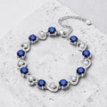Royal Blue Sapphire Crystal Heart Bracelet • Elegant Silver Love Charm Link Chain for Women • Gift Idea •  Gift for girl
