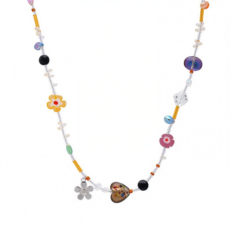 Malibu Casual Summer Beaded Necklace - Colorful Mismatched Charm Holiday Jewelry