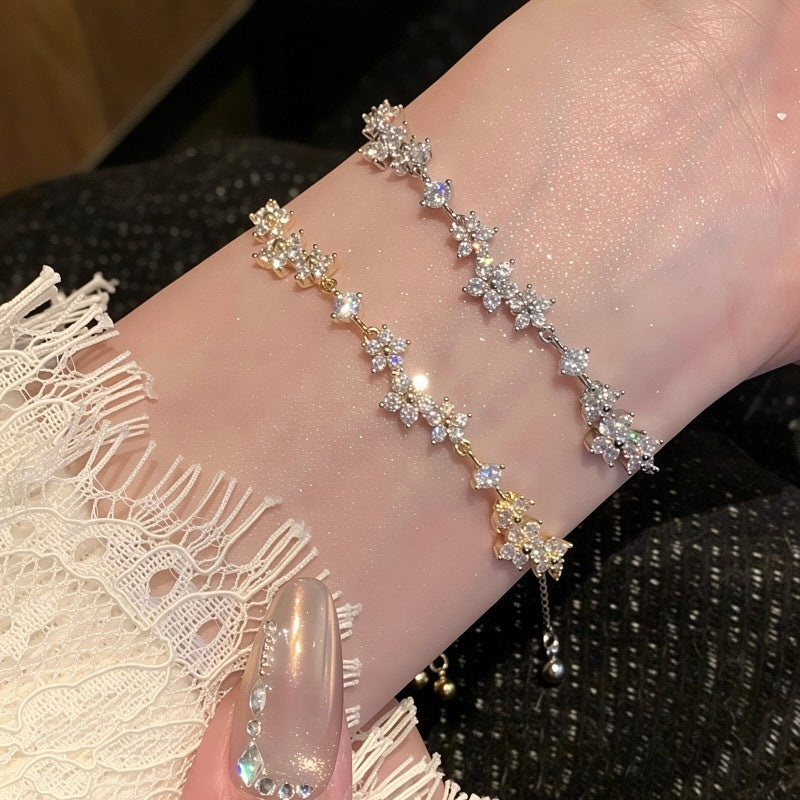 Petite Sparkling Flower Garland Bracelet - Effortless Elegance Delicate Layering Jewelry
