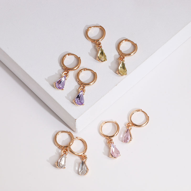 Colorful Crystal Waterdrop Hoop Earrings • Dainty Teardrop Huggie Earrings • Pastel Gemstone Jewelry • Gift for Her • Summer Daily Earring