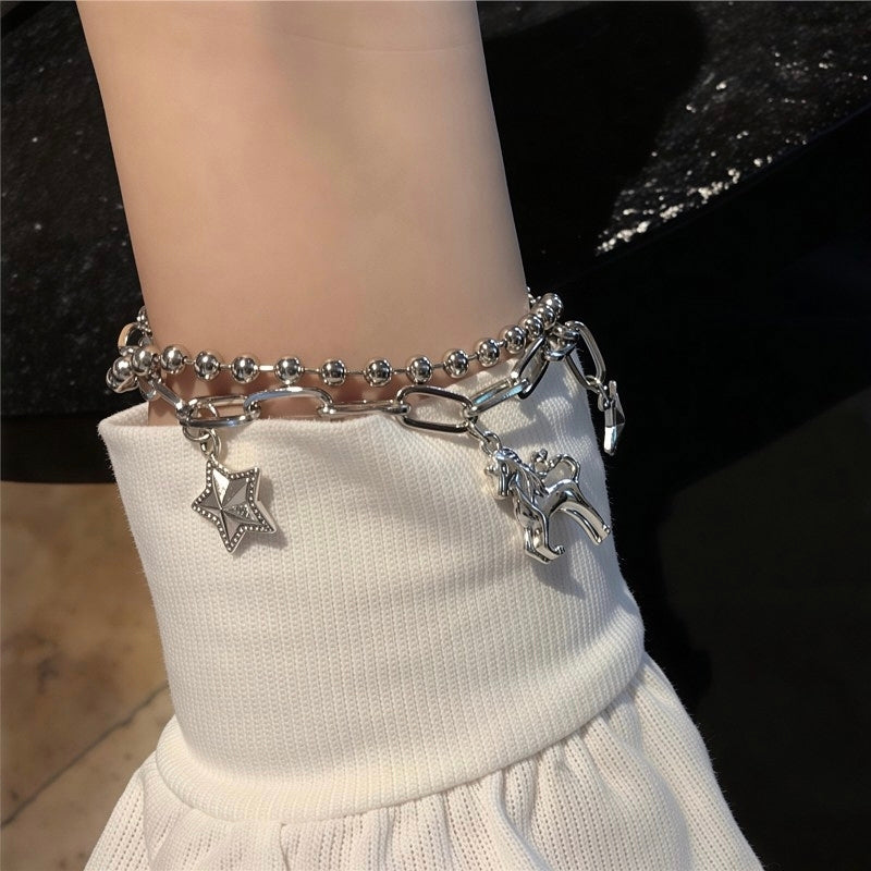 Pegasus Mythos Layered Bracelet - Italian Heritage Silver Charm Chain⁠