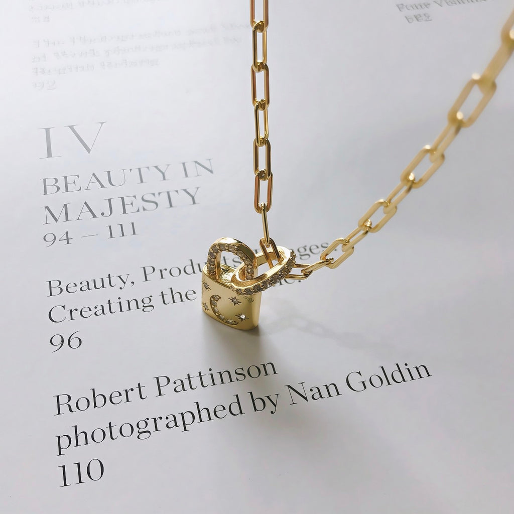 Modern Gold Lock Pendant Necklace | 18K Gold Plated Chunky Chain