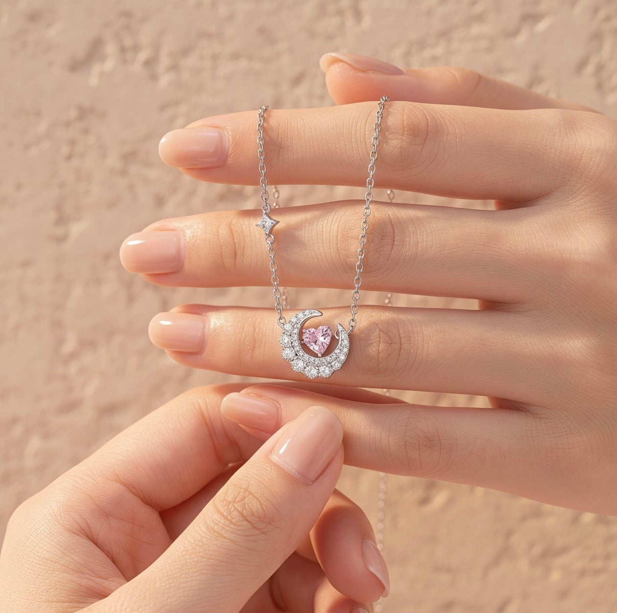 Selena Celestial Moon & Heart Necklace - Dainty Gold Jewelry
