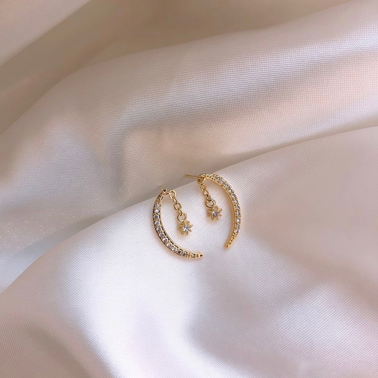 Crescent Moon Dangle Earrings | Celestial Witchy Aesthetic Jewelry Gift⁠