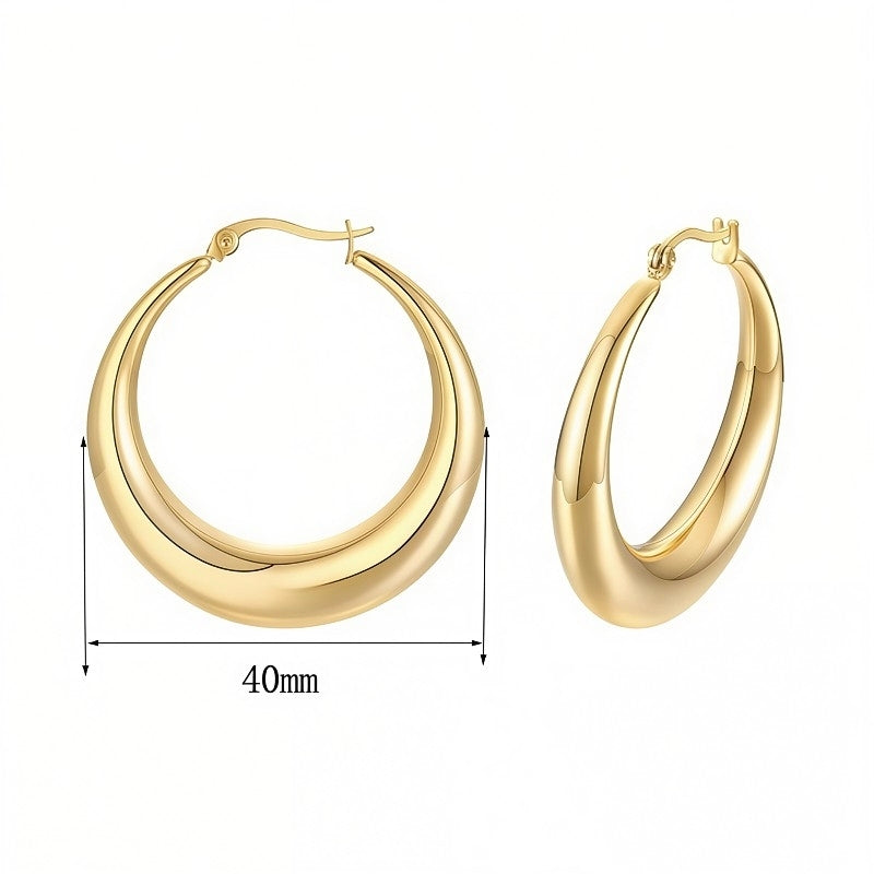 Chunky Gold Hoop Earrings for Women - Lightweight Thick Open Tear Drop Hoop