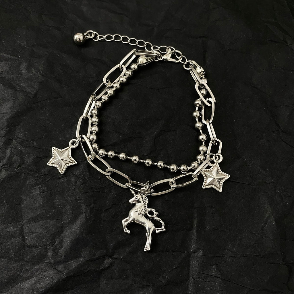 Pegasus Mythos Layered Bracelet - Italian Heritage Silver Charm Chain⁠