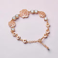 Elegant Rose Gold Hollow Rose Flower Bracelet • Dainty Crystal Floral Charm Bracelets for Women • Gift Idea