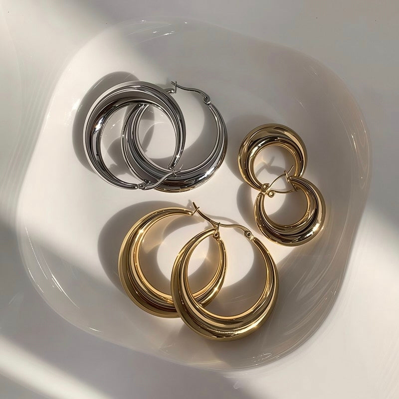Chunky Gold Hoop Earrings for Women - Lightweight Thick Open Tear Drop Hoop