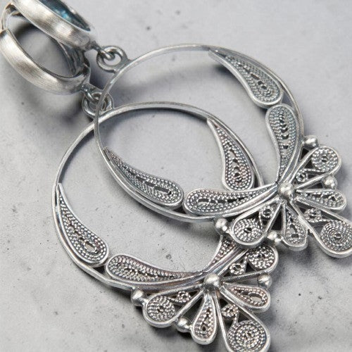 Antique Silver Filigree Hoop Earrings • Vintage Boho Dangle Drops • Gothic Hollow Flower Jewelry • Earrings for woman • Ethnic Mandala Earring • Gift for Her