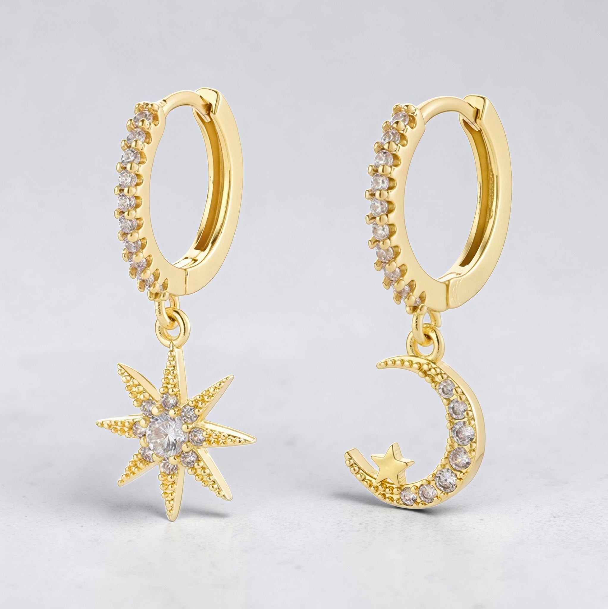 Elegant Star Moon Asymmetric Hoop Earrings