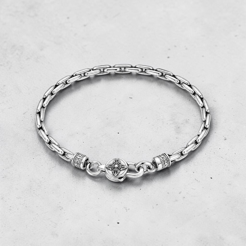 Vintage Oxidized Silver Cross Bracelet • Unisex Bamboo Bone Chain Link Bracelets • Gothic Punk Streetwear Jewelry • Gift Idea