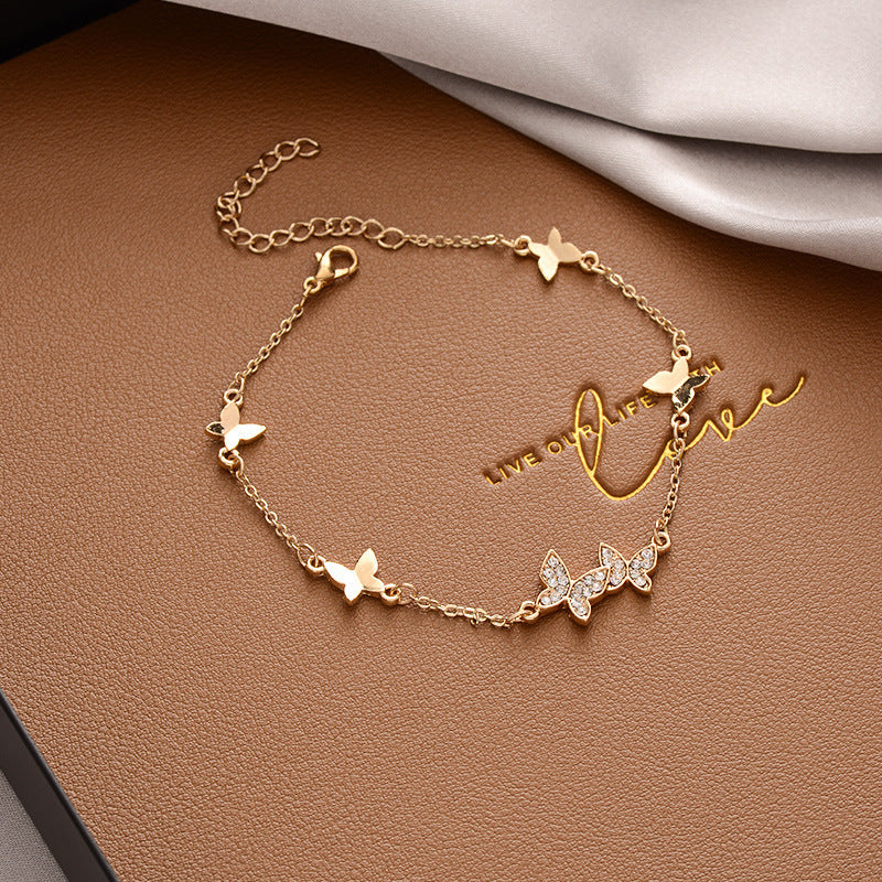 Riviera Crystal Butterfly Bracelet - Gold Layering Charm Chain⁠