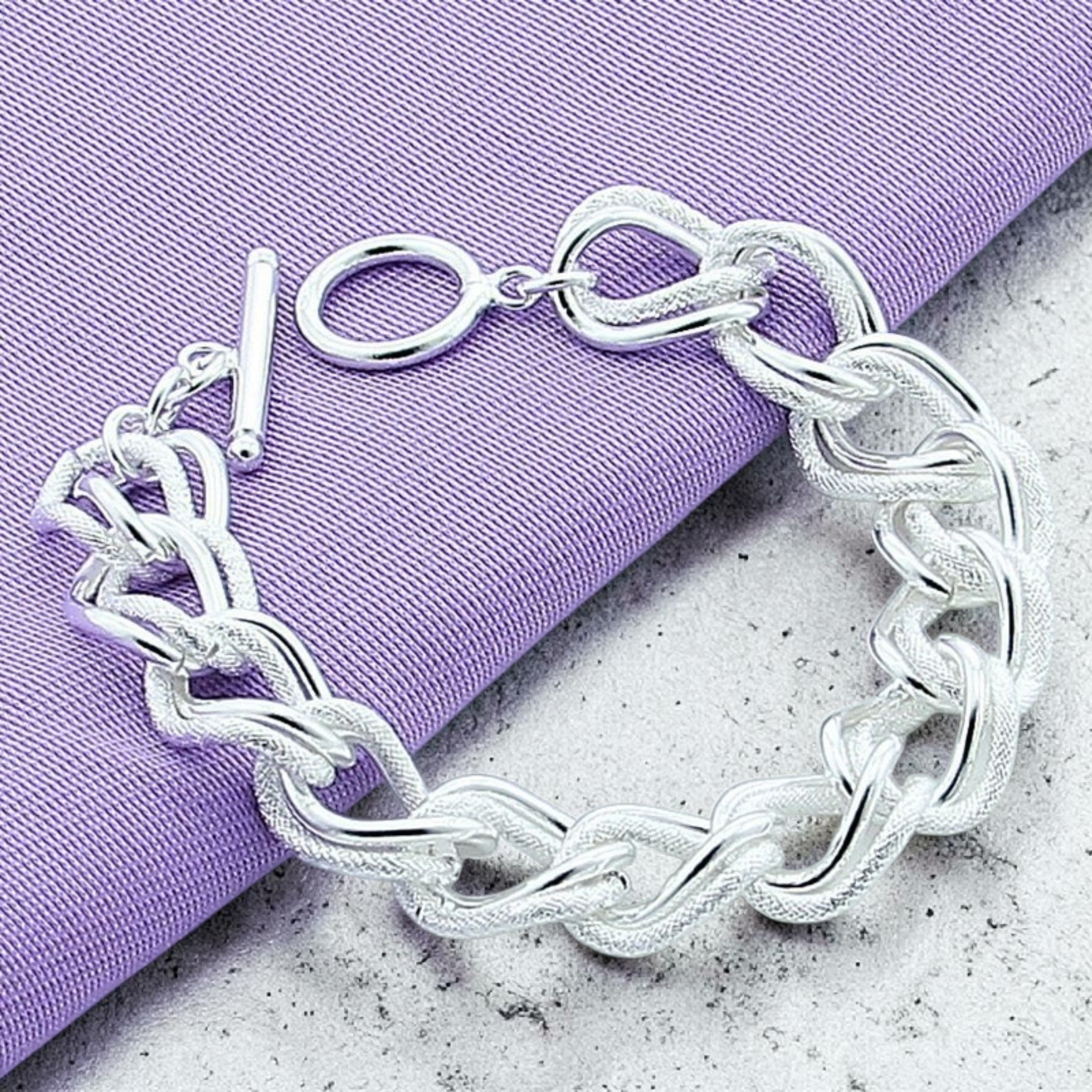 Silver Chunky Chain Bracelet • Thick Toggle Clasp Link Bracelets • Vintage OT Buckle Curb Chain • Bracelet for woman • Statement Punk Jewelry • Gift for Her